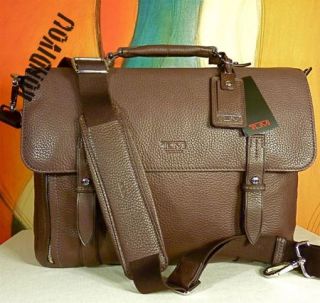 Tumi 6875B Brown Leather Encino Briefcase Business Messenger Laptop