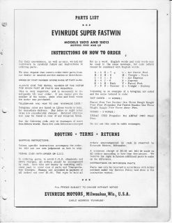1954 Evinrude Parts Catalog Super Fastwin Models