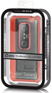  RED/BLACK FUSION TPU SKIN CASE STAND COVER FOR SPRINT HTC EVO 3D PHONE