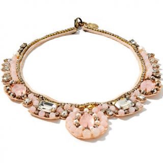 RK by Ranjana Khan Pink and Clear Bead Peach Taffeta 18 Necklace at