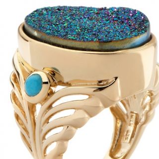 Jewelry Rings Gemstone Peacock Drusy and Turquoise Vermeil Oval