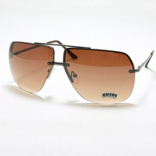 Rimless Navigator Sunglasses Spring Hinge Metal Brown