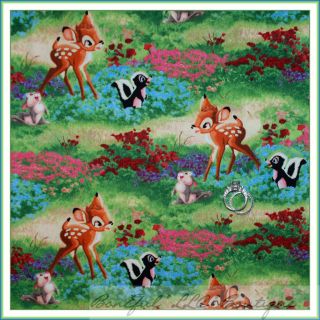 BonEful Fabric FQ Cotton Bambi Thomas Kinkade Flower Disney Movie