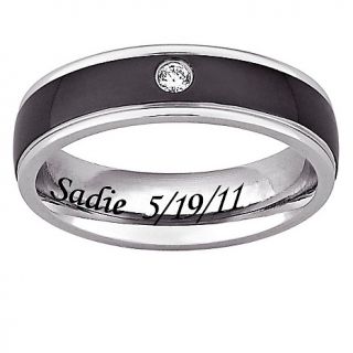 107 7221 stainless steel black and white inside engraved band ring