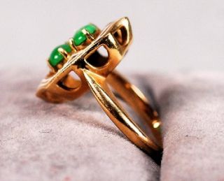 Vintage Jade and Enamel Ladies 14k Yellow Gold Ring Ring Size 3