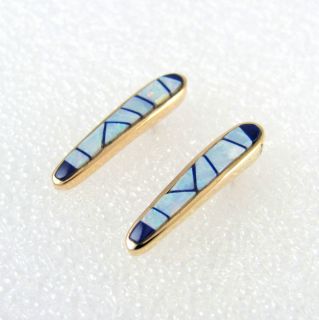  Yellow Gold Lapis Opal Inlay Earrings by Ervin Hoskie │RS TI