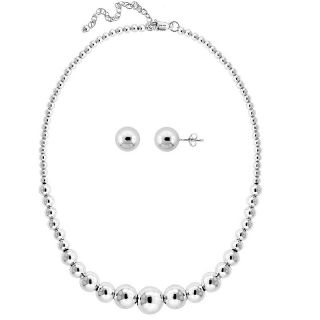 105 9017 sterling silver graduated bead necklace and stud earrings set
