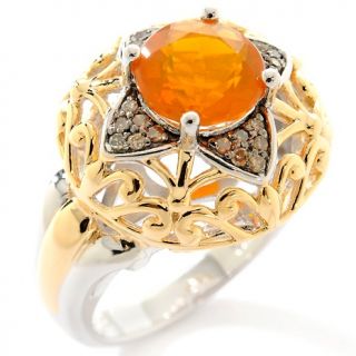 Victoria Wieck 1.32ct Fire Opal and Brown Diamond 2 Tone Ring