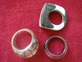 VINTAGE BAKELITE AND LUCITE RINGS EX COND NEAT DESIGNS SIZES 5 6 8