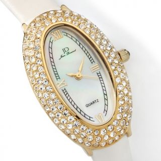 Jean Dousset Pavé Crystal White Leather Strap Watch