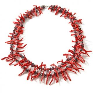127 534 red branch coral and garnet sterling silver 2 row 18 necklace
