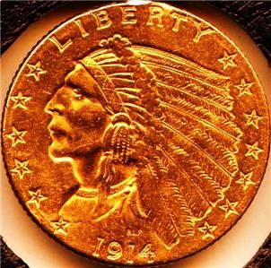 1914 D Indian Head Quarter Eagle $2 50 Dollar Gold Coin