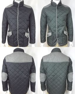 New Mens Jacket Quilted Designer Tweed Elbow Shoulder Patch Barbour s