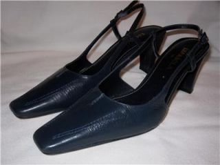 Espanola Too Navy Blue Slingback Mules Leather Heels Grizel Shoes Size