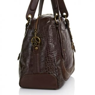 Queen Collection Double Strap Croco Embossed Leather Satchel