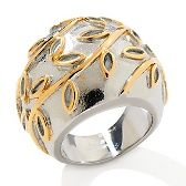 Colleen Lopez Stately Steel Leaf 2 Tone Stainless Steel Dome Ring at