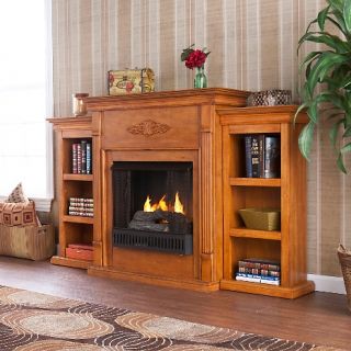 Tennyson Plantation Oak Gel Fuel Fireplace with Bookcases