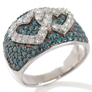 48ct Blue and White Diamond Sterling Silver Hearts Ring