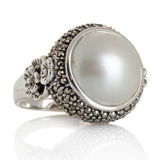 Marcasite and Cultured Mabe Pearl Sterling Silver Flower Ring