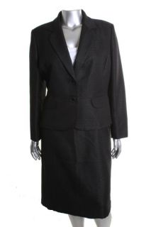 Evan Picone New Black Textured Notch Collar 2pc Jacket Skirt Suit Plus