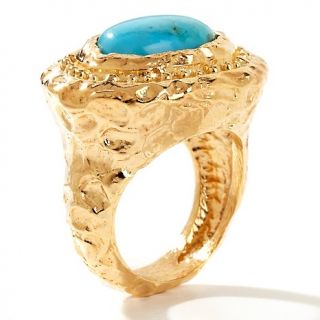 Bellezza Viscontessa Oval Turquoise Yellow Bronze Hammered Ring at