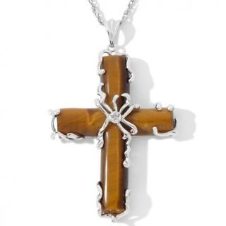178 059 sterling silver tiger s eye diamond accented cross pendant