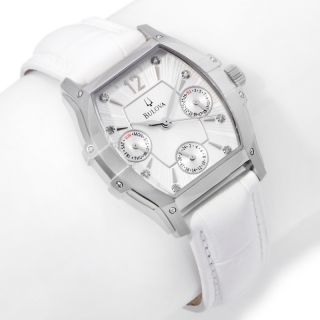 179 094 bulova bulova ladies tonneau case white leather strap watch