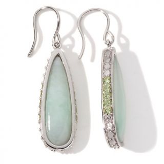 188 525 sterling silver elongated green jade and peridot drop earrings