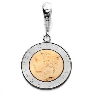 202 340 italian silver 500 lira coin 2 tone sterling silver pendant
