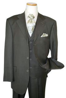 Extrema by Zanetti Solid Olive Super 120s Wool Vested Suit 2642