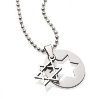 Mens Stainless Steel Oval Star of David Pendant with 24 Bead Chain