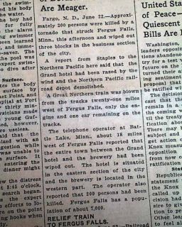 1919 FERGUS FALLS MN Minnesota TORNADO Old Newspaper *