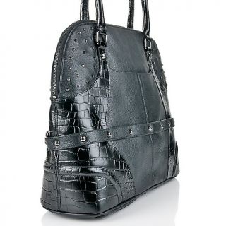 Queen Collection Pebbled Leather Satchel with Croco Embossed Trim at