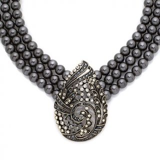 Teared Tapestry 3 Row Simulated Tahitian Pearl Crystal Accented Drop