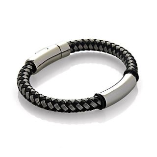 227 064 men s 2 tone stainless steel and black braided wire bracelet