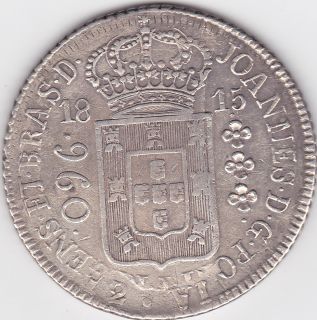   960 reis silver 1815 R on 8 reales Ferdin VII 1812 Santiago FJ Chile