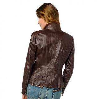 Chi by Falchi Crinkled Lambskin Leather Jacket with Ruffle