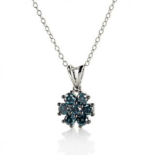 235 063 1ct blue diamond sterling silver floral pendant with 18 chain