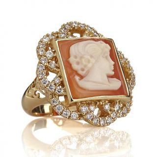 228 638 amedeo nyc 14mm cornelian and cz floral square cameo ring
