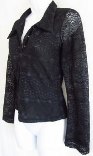 Ann Ferriday Lace Print Black Semi Sheer OS One Size Shirt Top Long