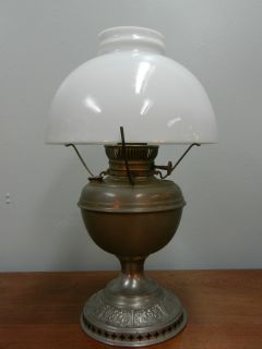 Bradley Hubbard Oil Lamp with Milk Glass Shade Nickel Plated