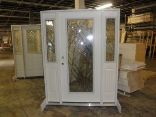 Fiberglass Entry Door with 12 Sidelites Full Deco Glass Patina RH