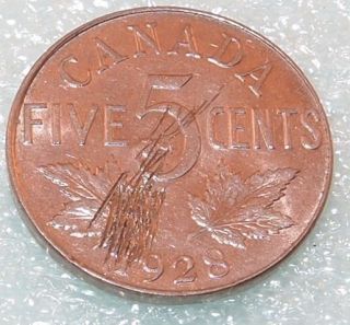 1928 Canada Canadian Nickel 5 Five Cent Scratched Filler Coin