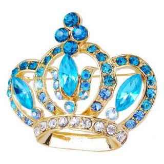 More Option Crown Brooch Pin w 50x55mm Gold Plated Rhinestone W22968