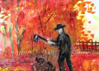  Autumn Painting Wood Man Fall Trees People Kasheta Art