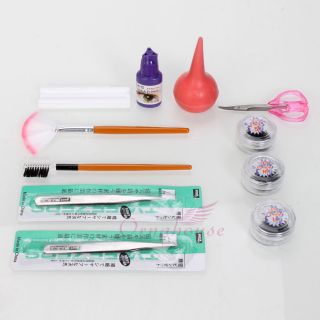  False Eyelashes Eyelash Extension Glue Clip Brush Set Kit Eyelash