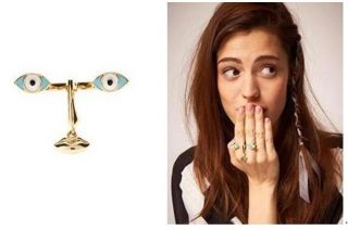  Individuality Small Eyes Nose Lip Golden Metal Two Fingers Ring SZ 8