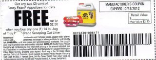 15 FREE 2 50 Two FANCY FEAST Can WYB ONETIDY CATS Cat Litter COUPONS12
