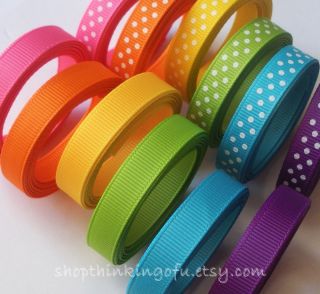 Rainbow Solids Dots Me Colors 3 8 inch Grosgrain Ribbon Lot 24 Yards