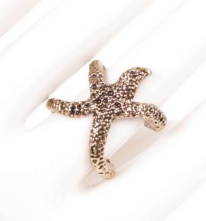  Jewelry   Antique Gold Tone Starfish Star Fish Cuff Style Ring Size 7